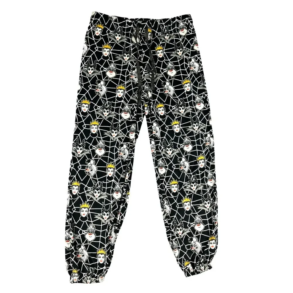Disney Villains Pajama Pants Women's Large Black Elastic Ankle Sleepwear Stretch